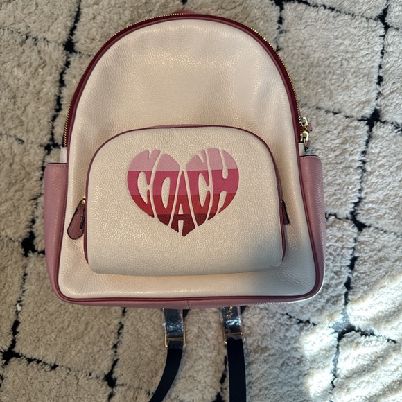 Coach Pink and White Heart Design Backpack - Picture 1 of 6